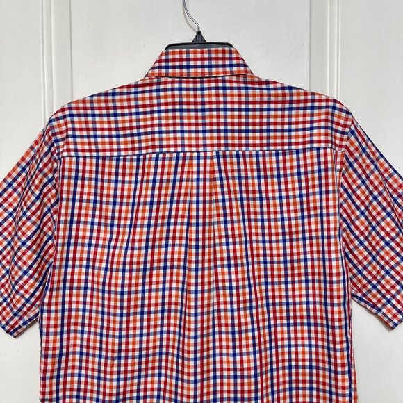 Peter Millar Red Blue & White Plaid Short Sleeve Button-Down Shirt Small Cotton - Picture 9 of 11